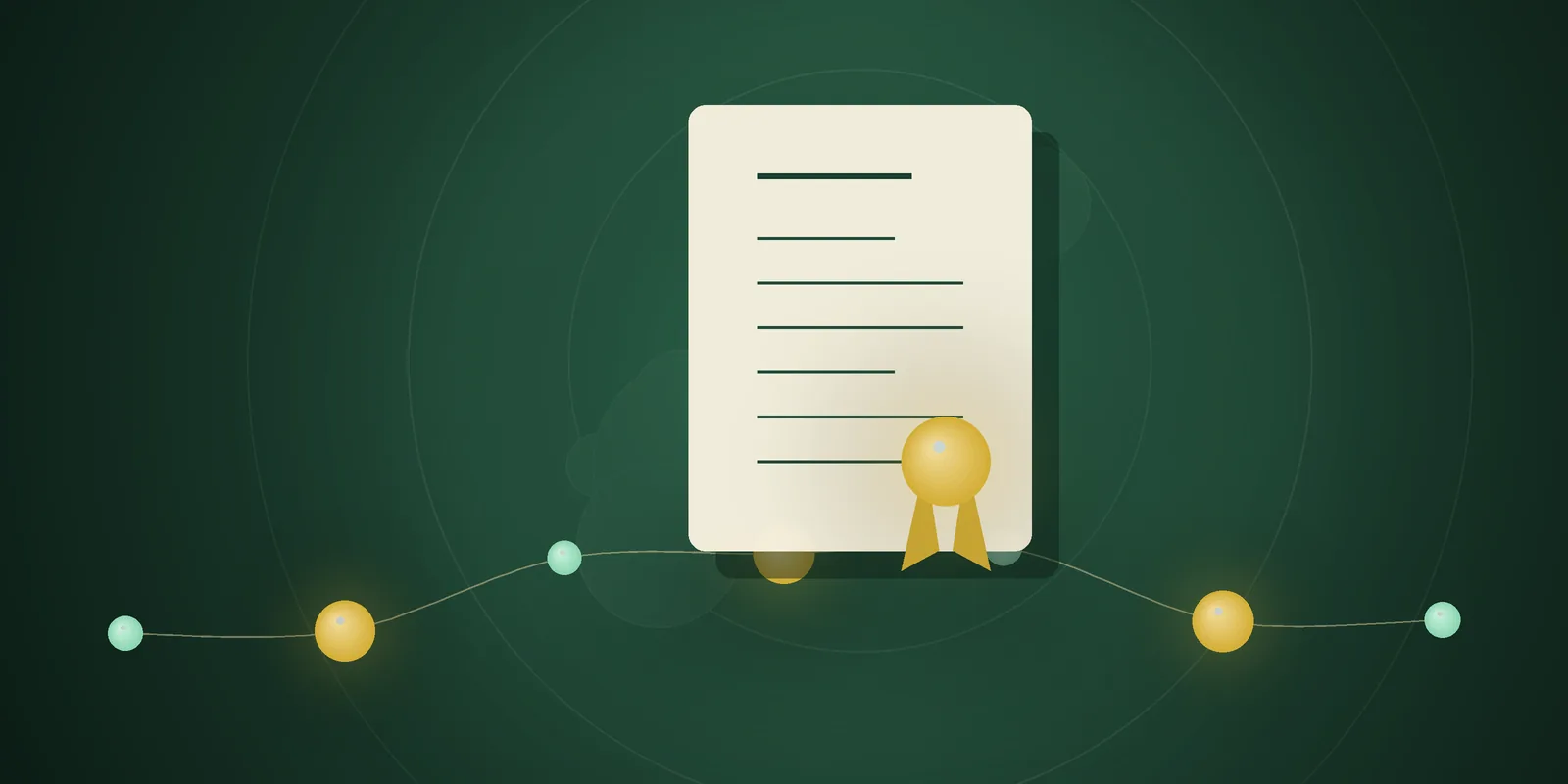 Illustrated cover: a document with a gold seal and ribbon on a deep green background