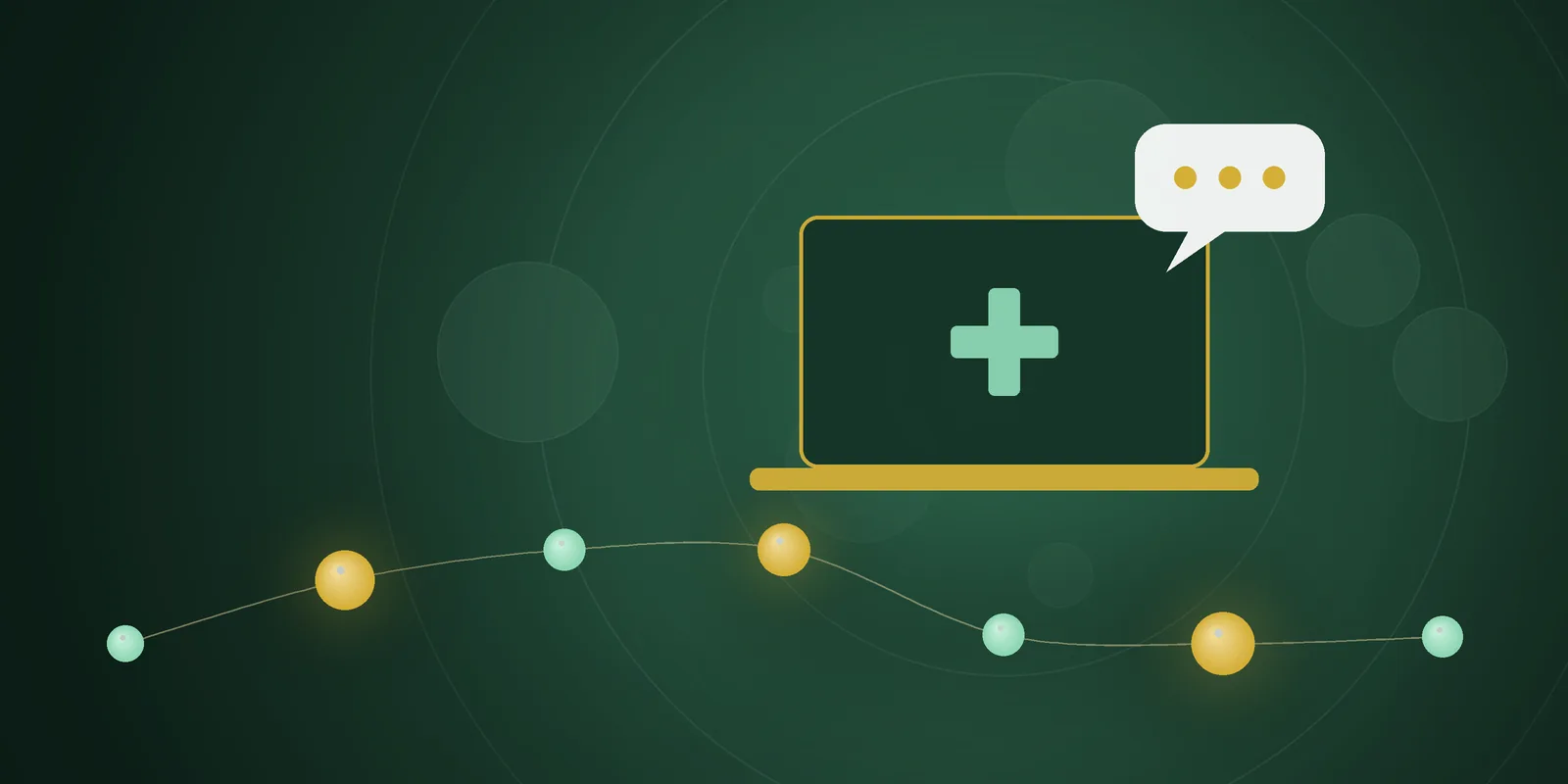Illustrated cover: a laptop showing a medical cross beside a chat bubble on a deep green background
