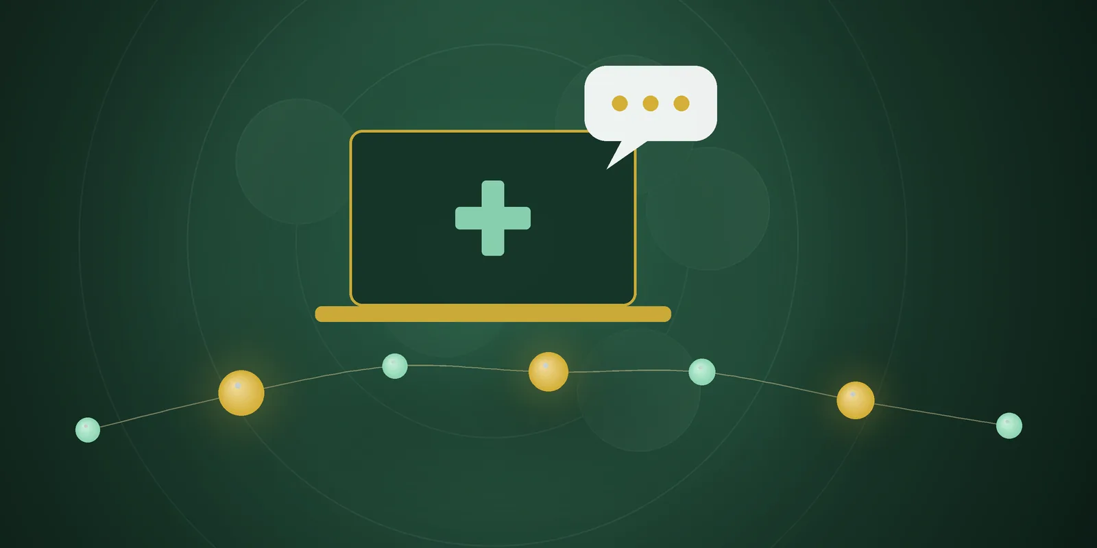 Illustrated cover: a laptop showing a medical cross beside a chat bubble on a deep green background